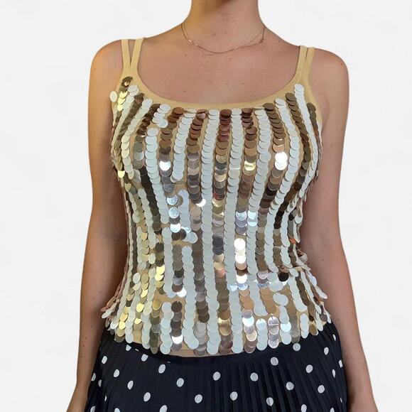 Gold sequin vintage striped tank top - Picture 1 of 3